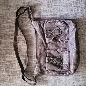 Dark brown faux leather small shoulder bag